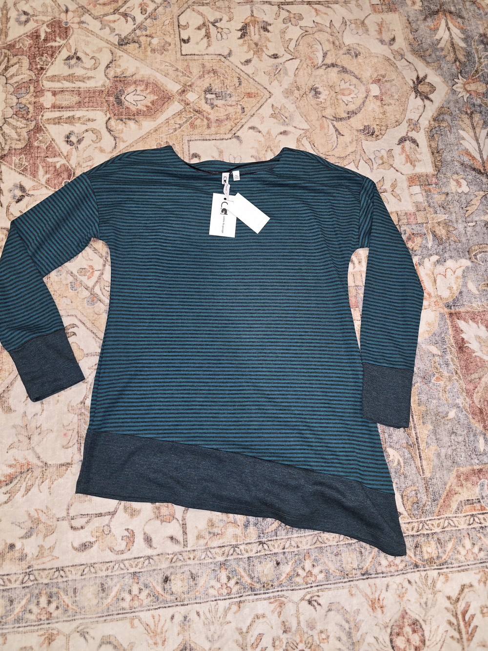Cable & Gauge Teal and Black Striped Tunic